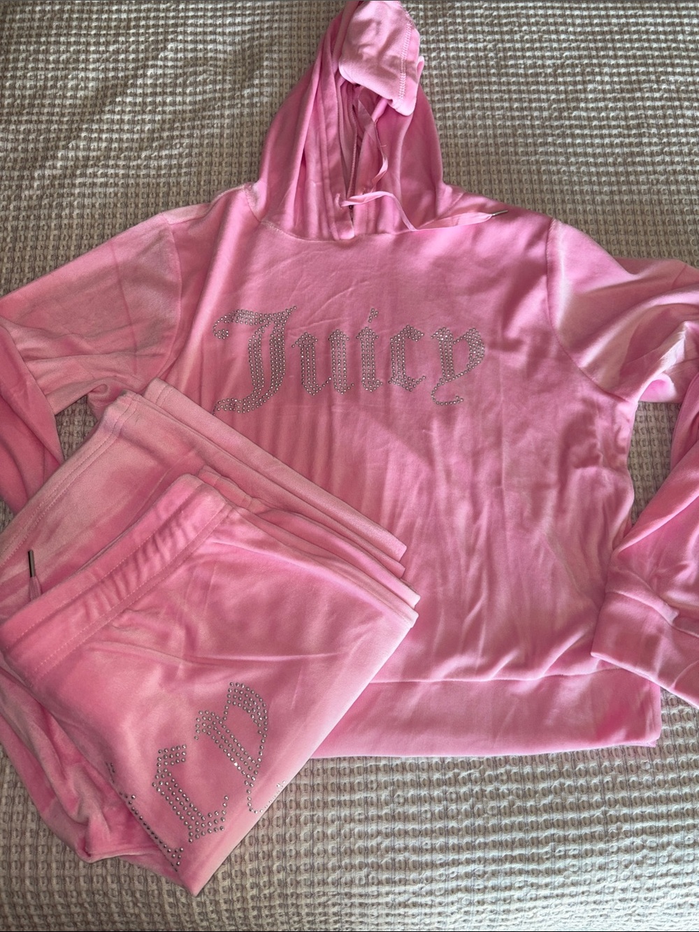 Juicy Couture Pink Rhinestone Logo Hoodie & Jogger Pajama Set